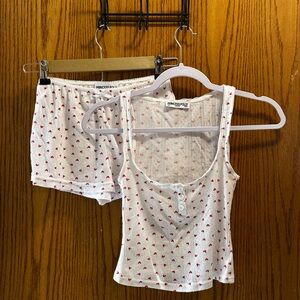 Princess Polly White Ribbed Tank & Shorts Set with Red Heart Print